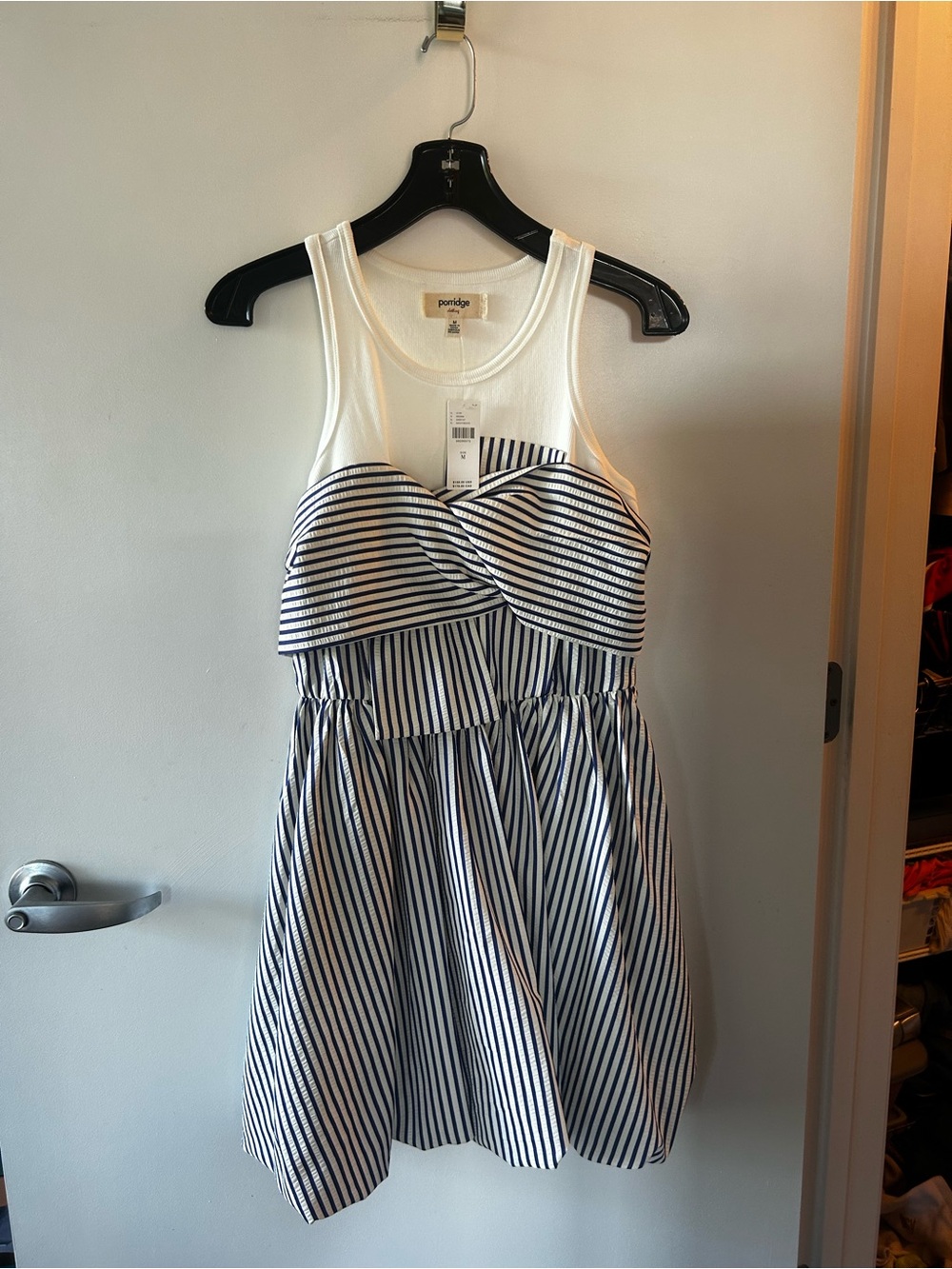 Anthropologie - Porridge Striped Twist-Front Tank Mini Dress in White and Navy